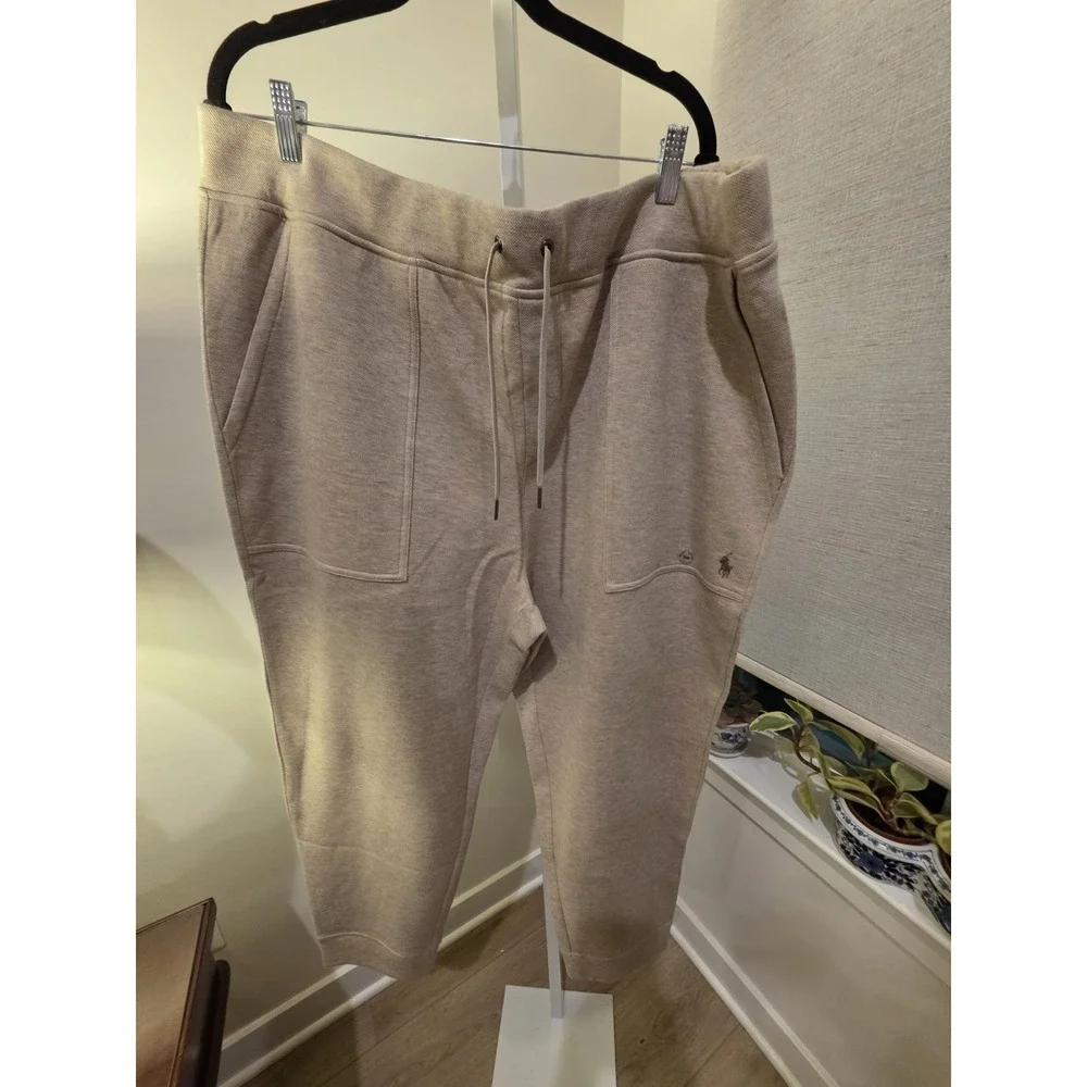 NWT Polo Ralph Lauren Men's Double Knit Tech Joggers 2XB Beige /Brown Pony